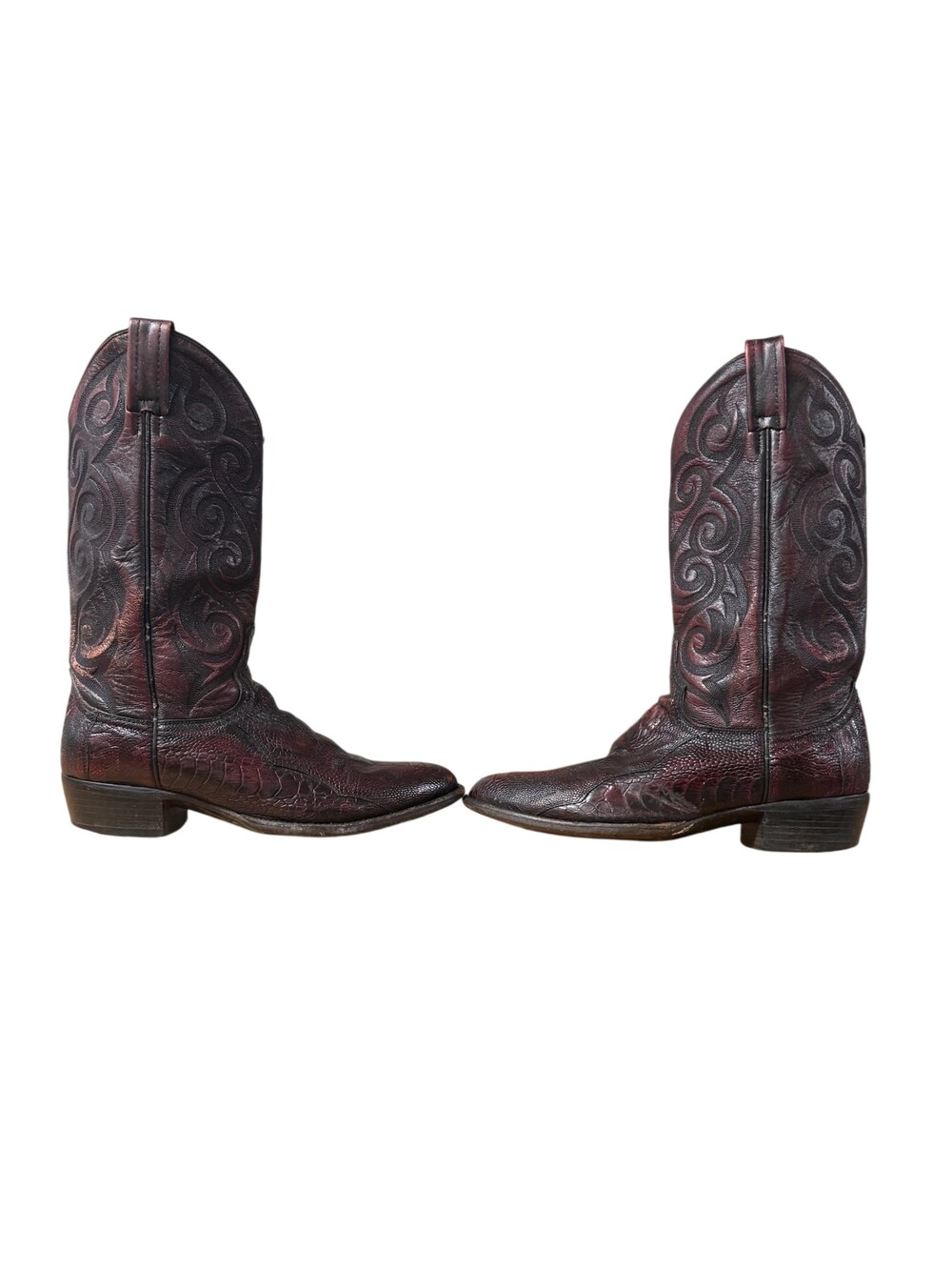 Vintage Dan Post Western Boots Mens Size 8.5 Red Ostrich Leather Pointed Cowboy